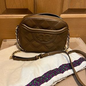 Tory Burch quilted soft Fleming camera bag